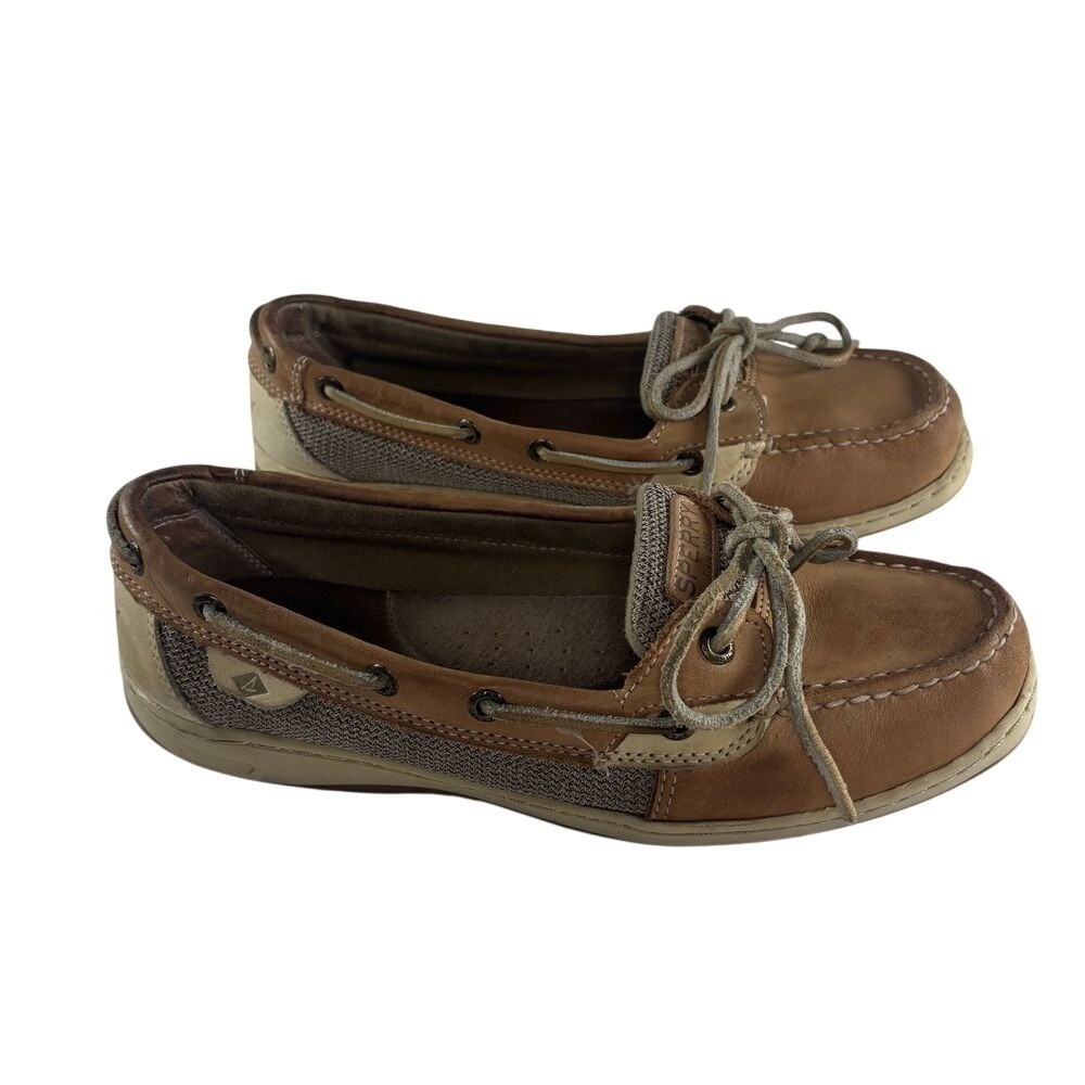 Sperry Top-Sider Boat Shoes Leather Mesh Nautical Preppy Coastal Brown Tan 10